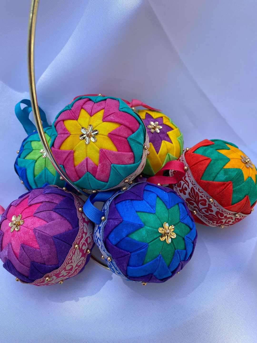 Quilted Ball Ornament Fabric Ball Ornament Quilt Fabric Etsy