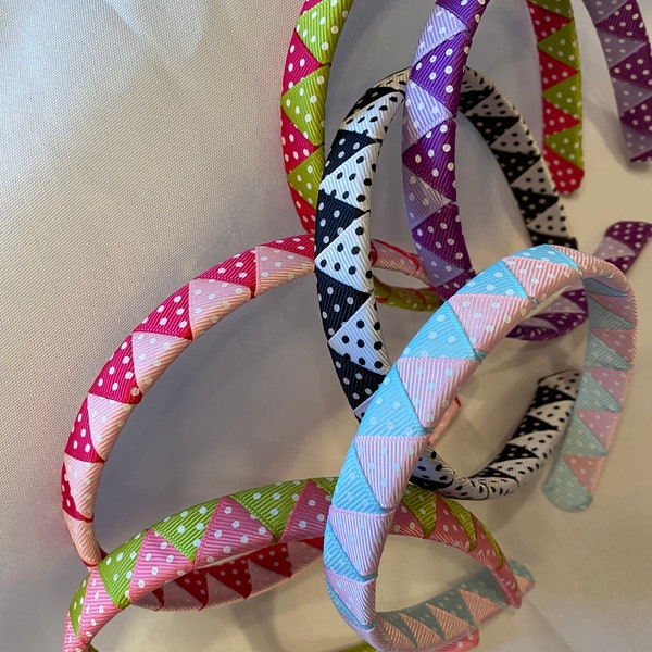 Woven Headband, Grosgrain Headband, Adult Headband, Teen Headband, Kid Headband, Two Ribbon Hairband, Polka Dot Hairband