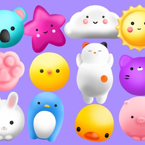 Kawaii Mochi Squishy Cute  - Transparent PNG&#39;s, Digital Download, Instant Download, Commercial use