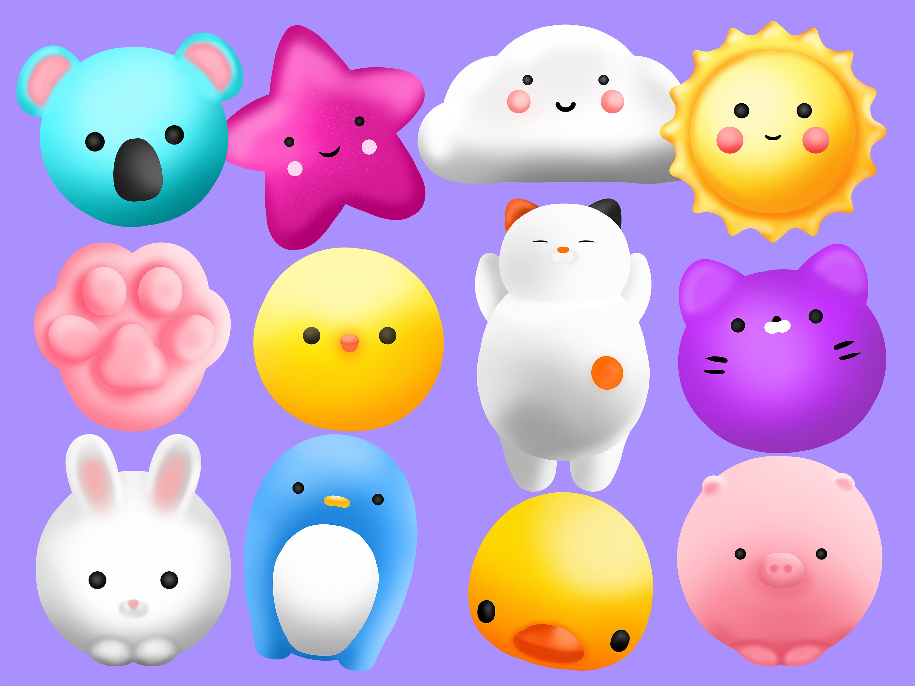 Kawaii Mochi Squishy Cute Transparent Pngs Digital Etsy