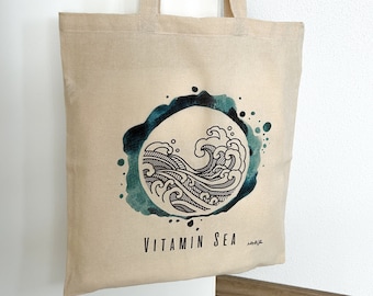 Stofftasche, Stoffbeutel, Vitamin Sea, Jutebeutel, Baumwolltasche, Tasche bedruckt, Tragetasche, Einkaufstasche, Meer Geschenk