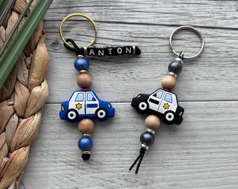 Police car keychain, personalized keychain, police officer gift, name keychain, police pendant