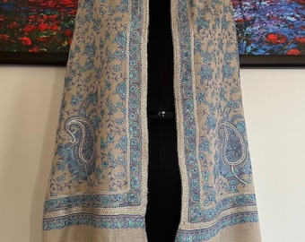 Elegant Pashmina  Beige Handwoven and Hand embroidered  shawl, zari Embroidered, Pashmina Wedding shawl ,Prom shawl ,wedding Gift ,100x200Cm