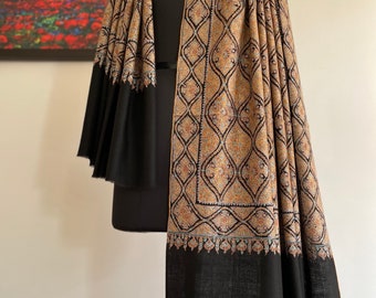 Pashmina Black JAMAWAR Shawl/Wrap Handwoven Hand Embroidery, Super Soft,Originaly sourced Sozni shawl ,Size 100*200 Cm