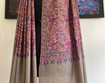 Exclusive Blooming Floral Pashmina shawl,Handmade Shawl, Beige Shawl,Handwoven shawl, Boho shawl,Hand Embroidery, Super Soft,Size 100x200 Cm