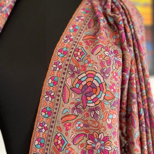 Handwoven Floral Pashmina Shawl: Embroidered Cashmere Boho Scarf image 4