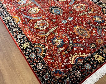 Kashmir silk carpet, Clark Sickle-Leaf Carpet, 17th Century Antique Persian Carpet ,6  x 9 Feet ,Pure Silk Carpet ,Antique Carpet Design