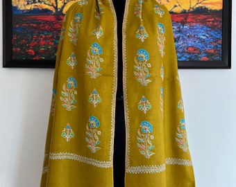 Kashmir Pashmina shawl ,Handloom woven, shawl, Hand Embroidery ,Luxury wrap ,very soft ,Golden scarf ,wedding wrap, 100 x 200 Cm