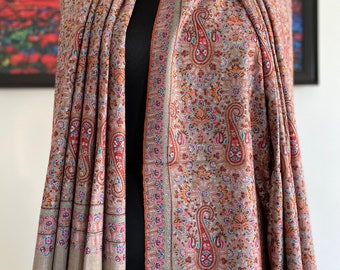 Elegant Beige cashmere  shawl ,wedding shawl,Hand Embroidery,Handloom Pashmina Shawl, Blue, Floral shawl ,Neck shawl ,Gift shawl 100x200 cm