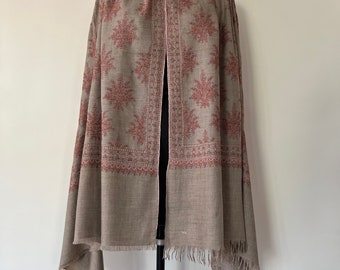 Christmas Kashmir Pashmina Shawl,Handwoven Shawl, Hand Embroidery,Beige shawl , Super Soft, Art  shawl ,Size 100x200 Cm