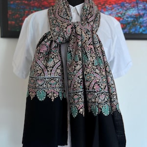 Exclusive Black Pashmina Jamawar shawl ,Kashmir Shawl, Bridal Wrap Handmade Wrap,Hand embroidered shawl, 100x200 cm