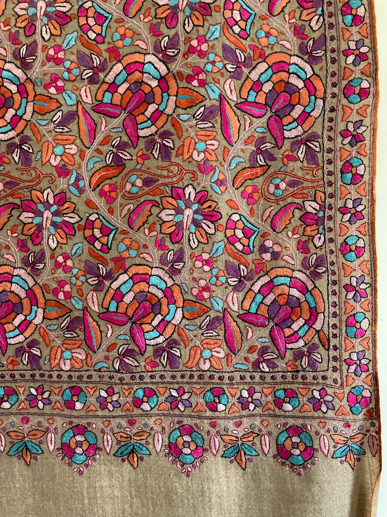 Handwoven Floral Pashmina Shawl: Embroidered Cashmere Boho Scarf image 8