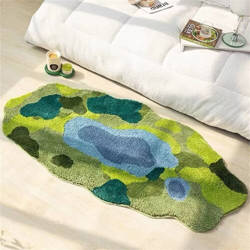 Round Green Grass Panda Rug Cute Rabbit Rugs Kids Bedroom Etsy