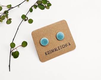 White Porcelain Ear Studs / Studs / Turquoise / Handmade Ceramic Earrings / Unique / Stainless Steel / Round