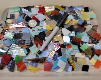 1 and 1/2Lbs. Stained Glass Scrap - Mosaic - Craft projects - Random Mixed Colors - Small Pieces