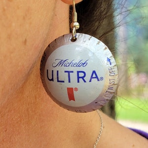 Beer Cap Button Earrings - Jewelry- Domed Beer Caps