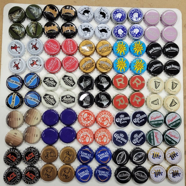 100 Used Caps - Bottle Caps for Crafts or Collecting - Used Dented - Mix of 25 sets of 4 - various Craft and Commercial Caps