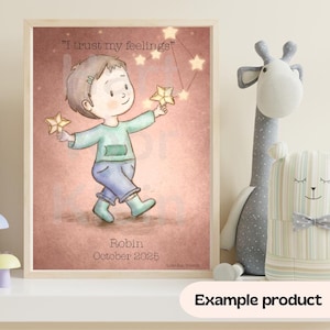 Nursery Wall Art Libra Baby Gift, Zodiac Sign Affirmation Print, Personalized Custom Name Poster, Watercolor Digital Download