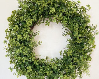 Boxwood Wreath w/ Berries for Everyday Front Door Decor, Welcome Wreath, Simple Elegant Wreath, Artificial Year Round Wreath, READY TO SHIP