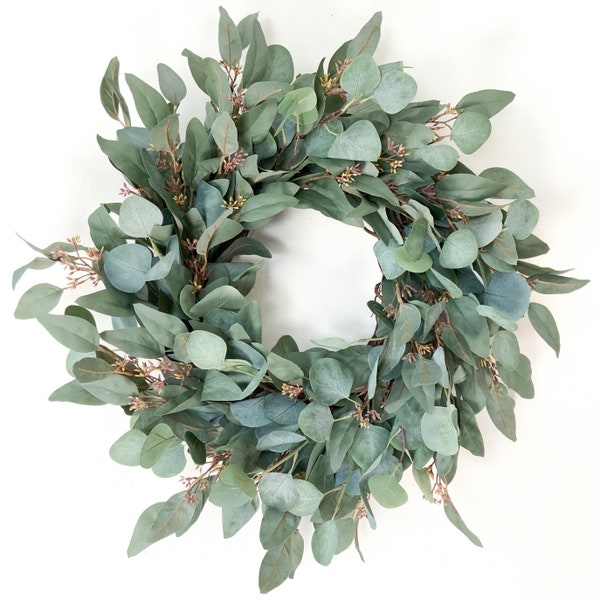 Everyday Eucalyptus Wreath for Front Door, Modern Greenery Year Round Wreath, Artificial Spring Wreath Every Day, Rustic Farmhouse Wreath