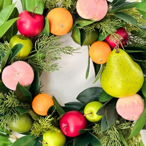 Christmas Fruit Wreath with Laurel Greenery for Front Door, Winter Wreath, Williamsburg Style Wreath w/ Fruit, Seasonal Holiday Decorations image 5