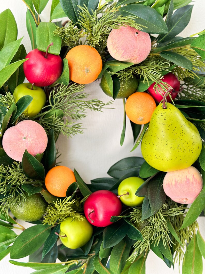 Christmas Fruit Wreath with Laurel Greenery for Front Door, Winter Wreath, Williamsburg Style Wreath w/ Fruit, Seasonal Holiday Decorations image 5