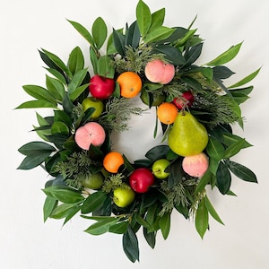 Christmas Fruit Wreath with Laurel Greenery for Front Door, Winter Wreath, Williamsburg Style Wreath w/ Fruit, Seasonal Holiday Decorations image 1