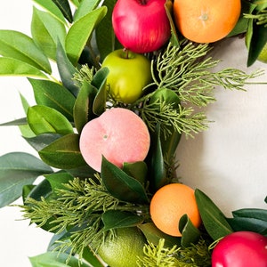 Christmas Fruit Wreath with Laurel Greenery for Front Door, Winter Wreath, Williamsburg Style Wreath w/ Fruit, Seasonal Holiday Decorations image 3