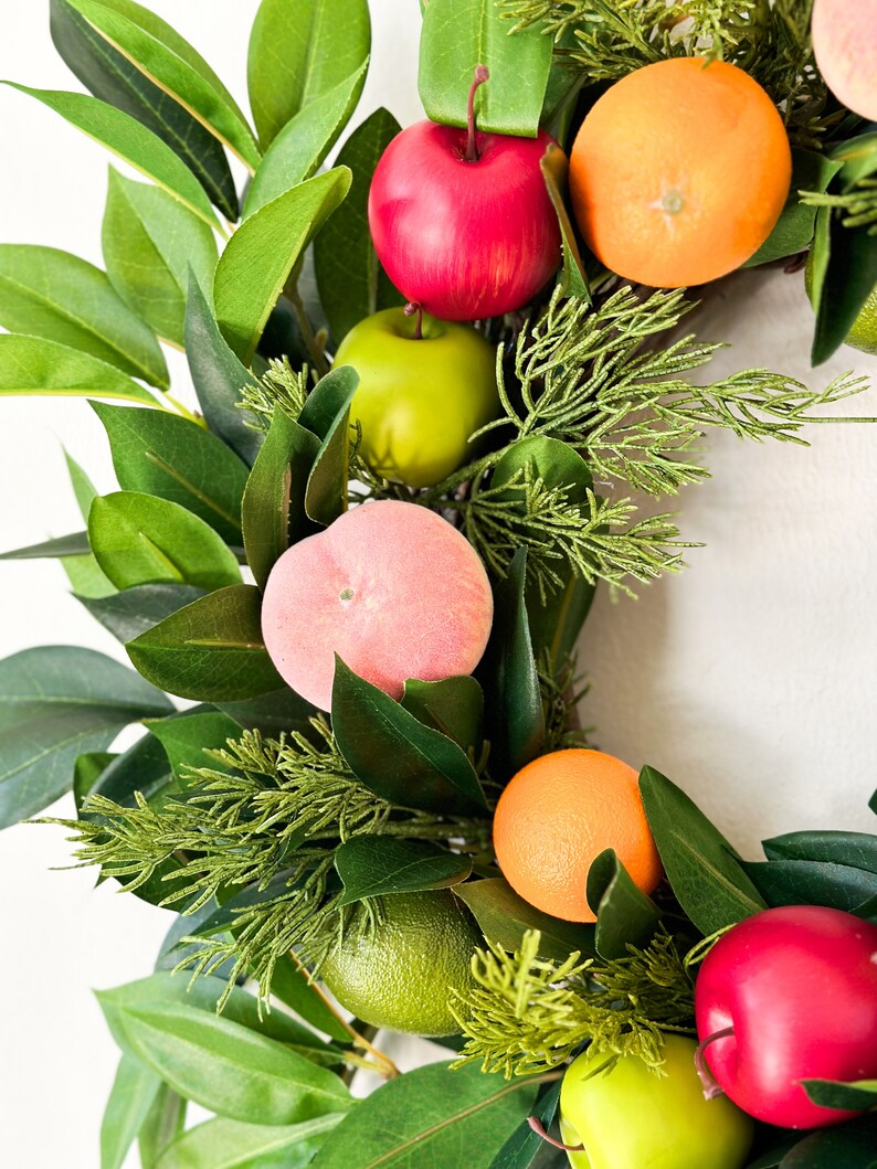 Christmas Fruit Wreath with Laurel Greenery for Front Door, Winter Wreath, Williamsburg Style Wreath w/ Fruit, Seasonal Holiday Decorations image 3