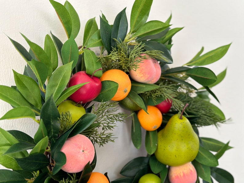 Christmas Fruit Wreath with Laurel Greenery for Front Door, Winter Wreath, Williamsburg Style Wreath w/ Fruit, Seasonal Holiday Decorations image 6