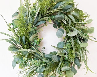 Everyday Eucalyptus Wreath for Front Door, Modern Greenery Year Round Wreath, Artificial Spring Wreath for Every Day, Rustic Farmouse Wreath