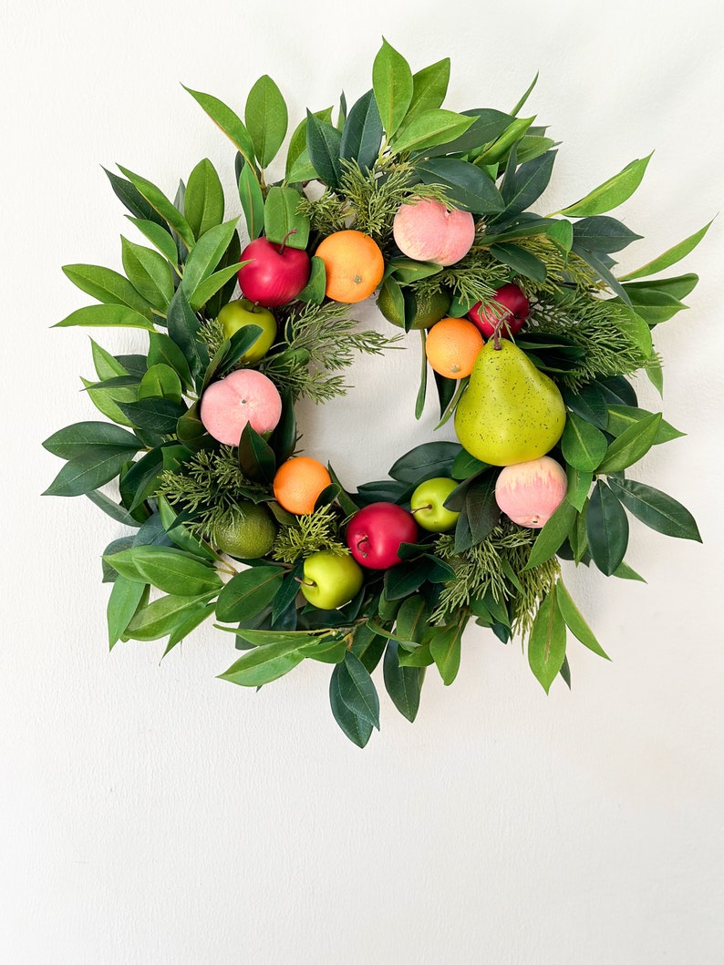 Christmas Fruit Wreath with Laurel Greenery for Front Door, Winter Wreath, Williamsburg Style Wreath w/ Fruit, Seasonal Holiday Decorations image 7