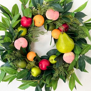 Christmas Fruit Wreath with Laurel Greenery for Front Door, Winter Wreath, Williamsburg Style Wreath w/ Fruit, Seasonal Holiday Decorations image 2