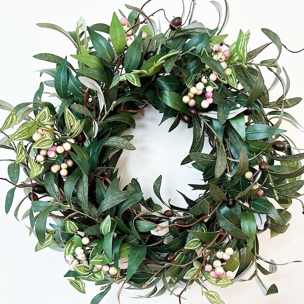 Olive and Berry Wreath, Spring Wreath for Front Door, Minimalist Olive Branch Wreath, Front Door Everyday Wreath, Simple Greenery Wreath
