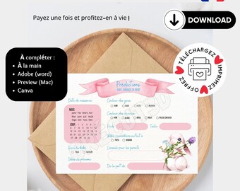 Fichier pronostics bébé téléchargement immédiat baby shower jeu pour la famille devinette bébé naissance à imprimer à la maison En français