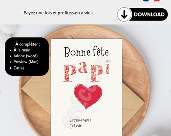 Carte fête papi fête des grands-pères Français idée cadeau papi pépé en or Carte modifiable Canva impression à la maison téléchargement