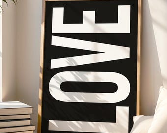Love Poster Schwarz Hintergrund | Love Bild für Wohnzimmer, Schlafzimmer, Flur | Poster minimalistisch mit Text | Poster Love Schwarz