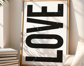 Love Poster Beige Hintergrund | Love Bild Wohnzimmer, Schlafzimmer oder Flur | Poster minimalistisch mit Text | Poster Love Weiß