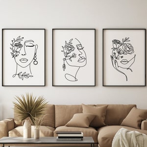 Line Art Drawing Poster Set fürs Schlafzimmer, Wohnzimmer oder Flur | One Line Woman Art | Abstract Drawing | Bilderwand mit Bilderrahmen