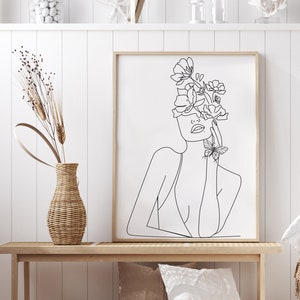 Line Art Poster Flower Woman Wall Picture | One Line Art | Line Art Art in Picture Frame