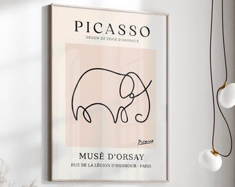 Poster Picasso für Wohnzimmer, Flur, Küche | Picasso Poster  |  Bilder für Wohnzimmer | Kunstrdruck Poster 60x90cm Picasso Elefant