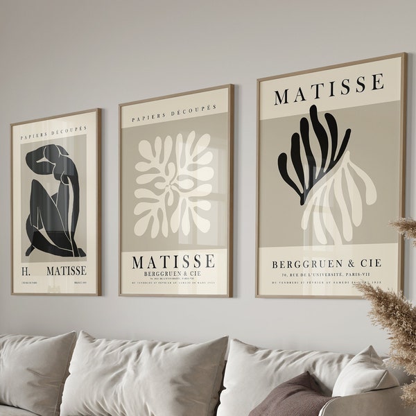 Matisse Beige Poster Set Wohnzimmer | Abstrakte Kunst Matisse | Boho Poster Set Matisse | Poster Set Abstrakt | Wanddekoration Schlafzimmer