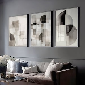 Abstrakte Kunst 3er Poster Set | Abstract Art Poster Set of 3 | Modernes Poster Set fürs Wohnzimmer Schwarz/Beige | Abstraktes Bilder Set