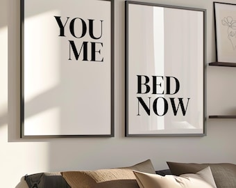 2er Poster Set für Schlafzimmer | Bilder über das Bett | Poster Set Schwarz Weiß | Bilder für Schlafzimmer | You Me Bed Now Poster-Set