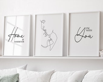 Ensemble d'affiches pour chambre ou salon « On se sent chez soi là où… » || Ensemble d'images avec citation et phrase || Idée cadeau pour elle pour la Saint-Valentin