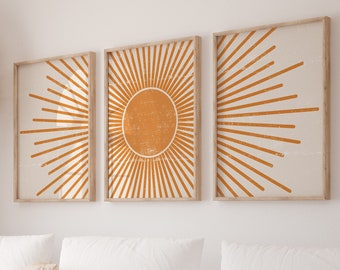 Boho Poster Set for Living Room, Bedroom or Hallway | Boho Sun Living Room Picture Set | Poster Set in A4, A3, 40x60, 50x75, 60x90