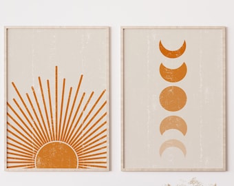 Boho Sun/Moon Poster Set | Boho Style Poster Set | Boho Sun and Moon Poster Set | Rising Sun Posters | Moon Posters