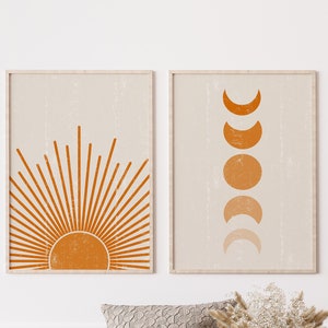 Boho Sun / Moon Poster Set | Poster Set im Boho Stil | Sonne Mond Poster Set Boho | Aufgehende Sonne Poster | Mond Poster