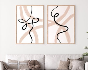 Abstract Lines Poster Set for Living Room, Bedroom or Hallway | Abstract Lines Poster Set | XXL Abstract Poster | with Picture Frame
