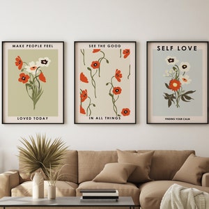 Vintage Flower Poster Set | Flower Poster Set | Modern Art Poster | Flower Poster | Poster with Picture Frame | Boho Poster for Living Room